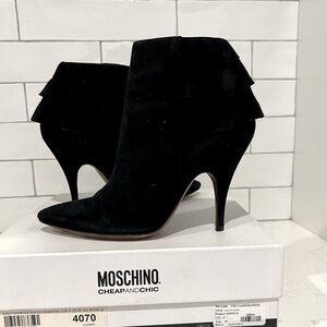 Moschino Suede Ruffle Boot Booties. Black. Size 9. Includes Box. EUC.